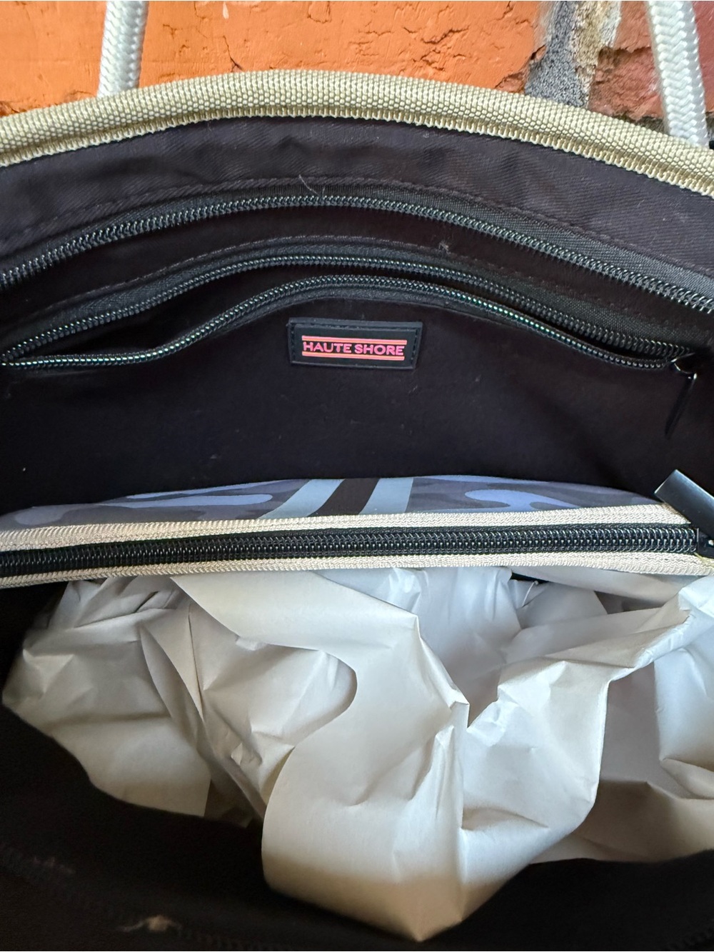 HAUTE SHORE Beige Camo Tote with Stripe Detail - Picture 4 of 6